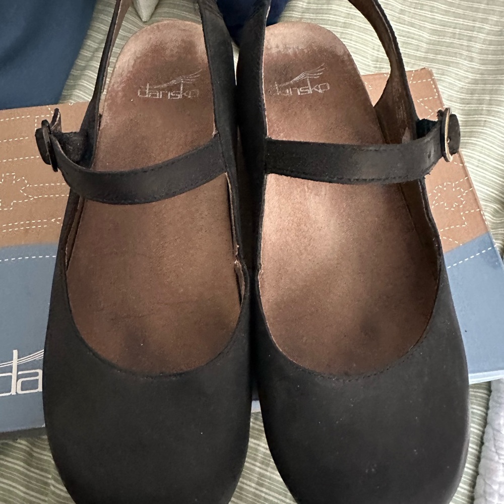 Dansko Black Mary Jane Slingback Clogs with Gold Buckle - Picture 3 of 6